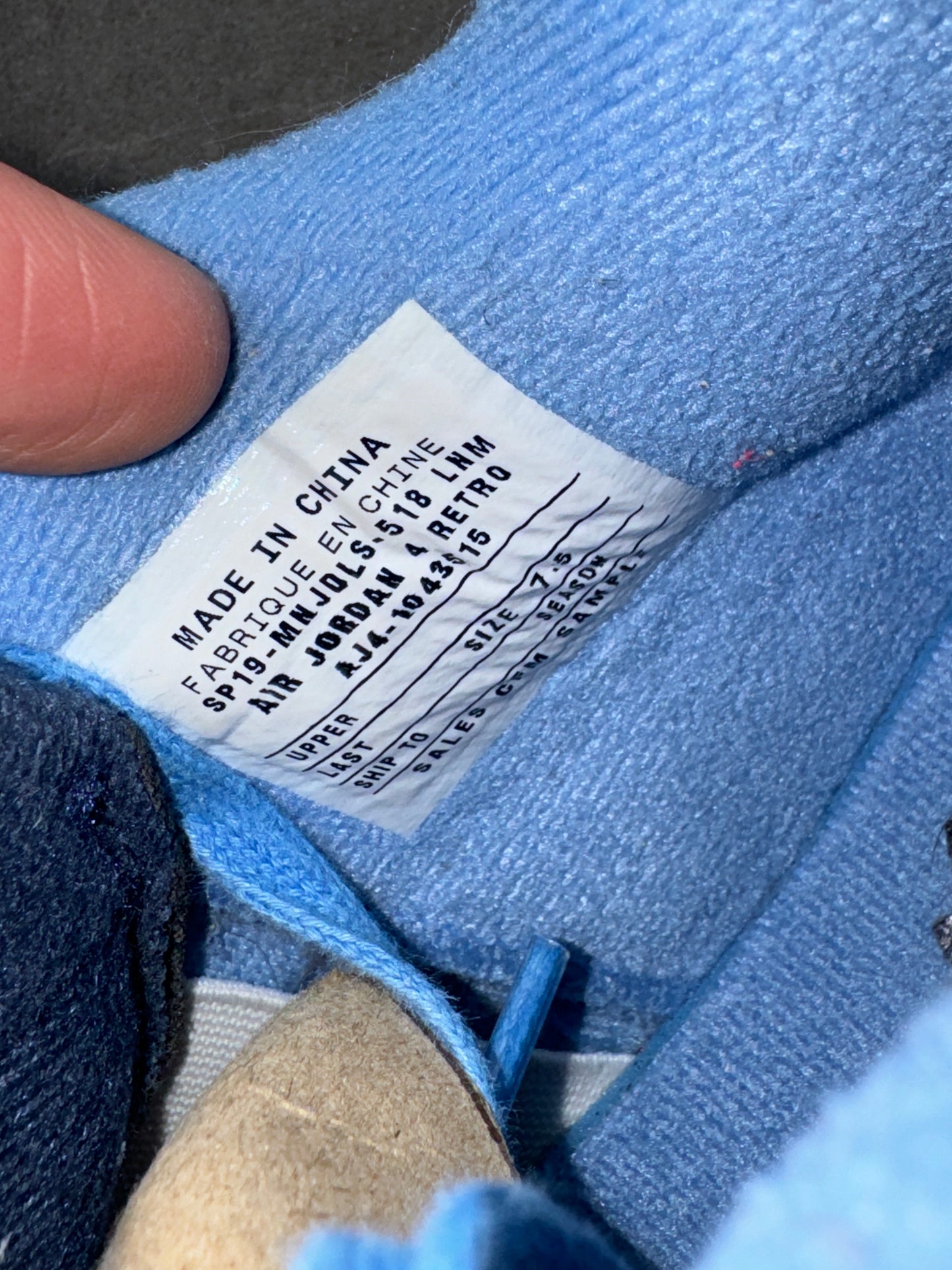 Air Jordan 4 UNC PE 2019 US7.5