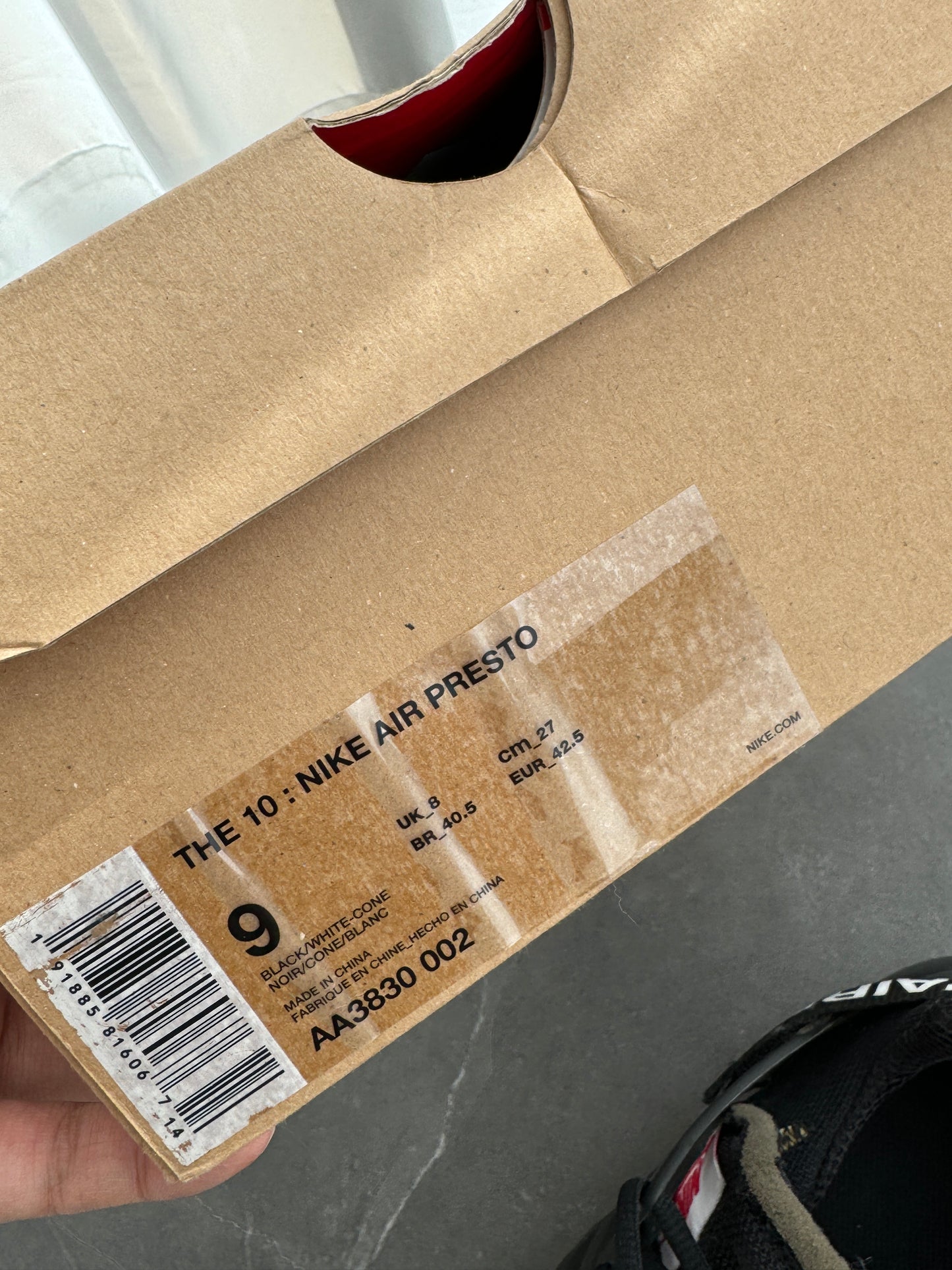 Air Presto Off-White Black US9